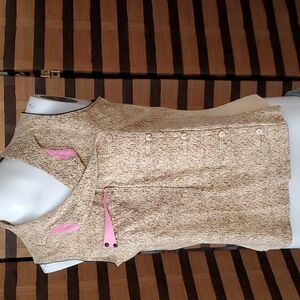 jamie sadock Beige Tank Top with Pink Trim and Asymmetrical Buttons